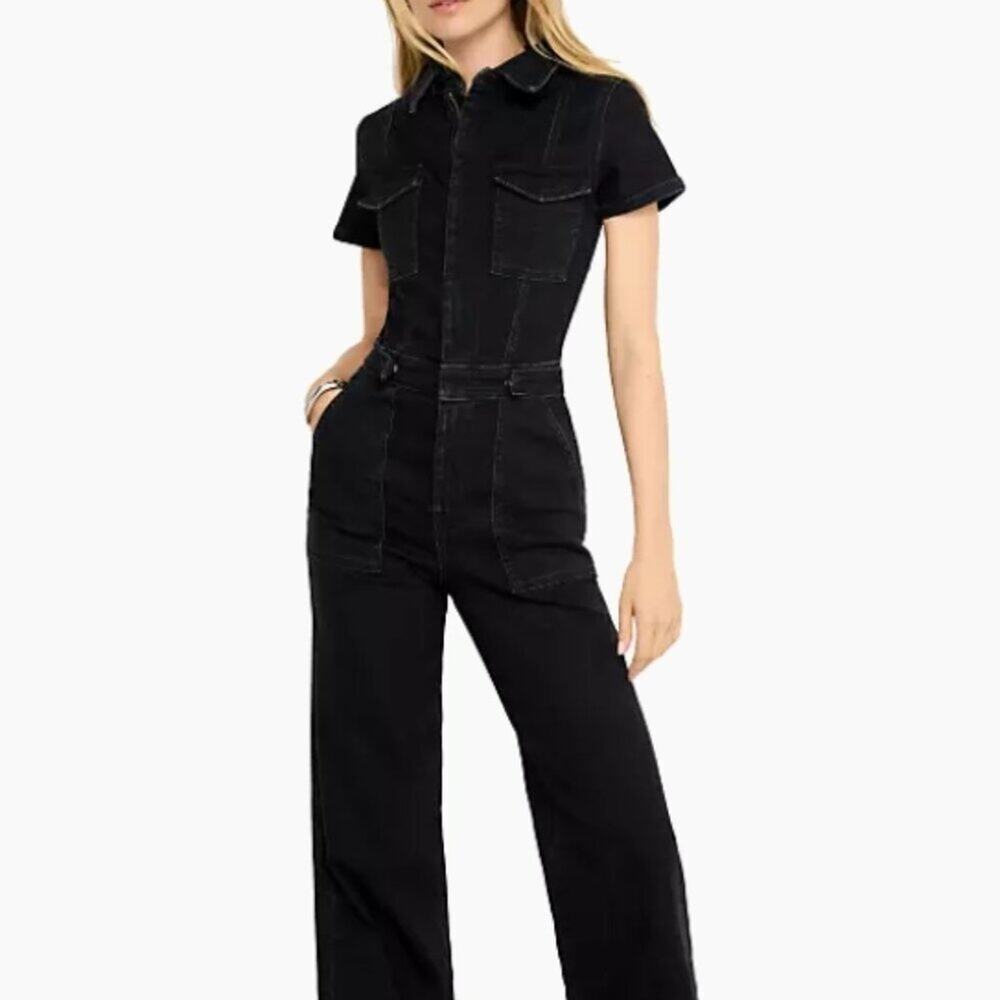 Womens Good American Black Fit For Success Denim Jumpsuit 1 NWT